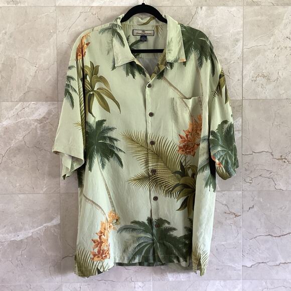 Tommy Bahama 100% Silk Shirt XL Green Palm Tropical Resortwear, Holiday Gift - Picture 4 of 9